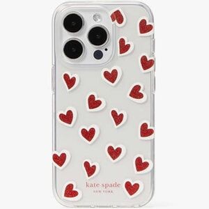 Kate Spade Hearts iPhone I4 Pro Case: Clear - Red Hearts With White Outline
